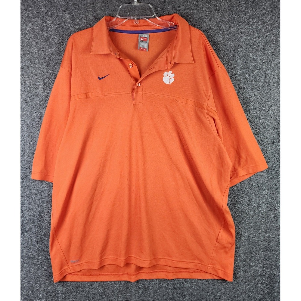 Clemson Nike Polo Mens XXL Orange NCAA Football NikeFit DRY EUC